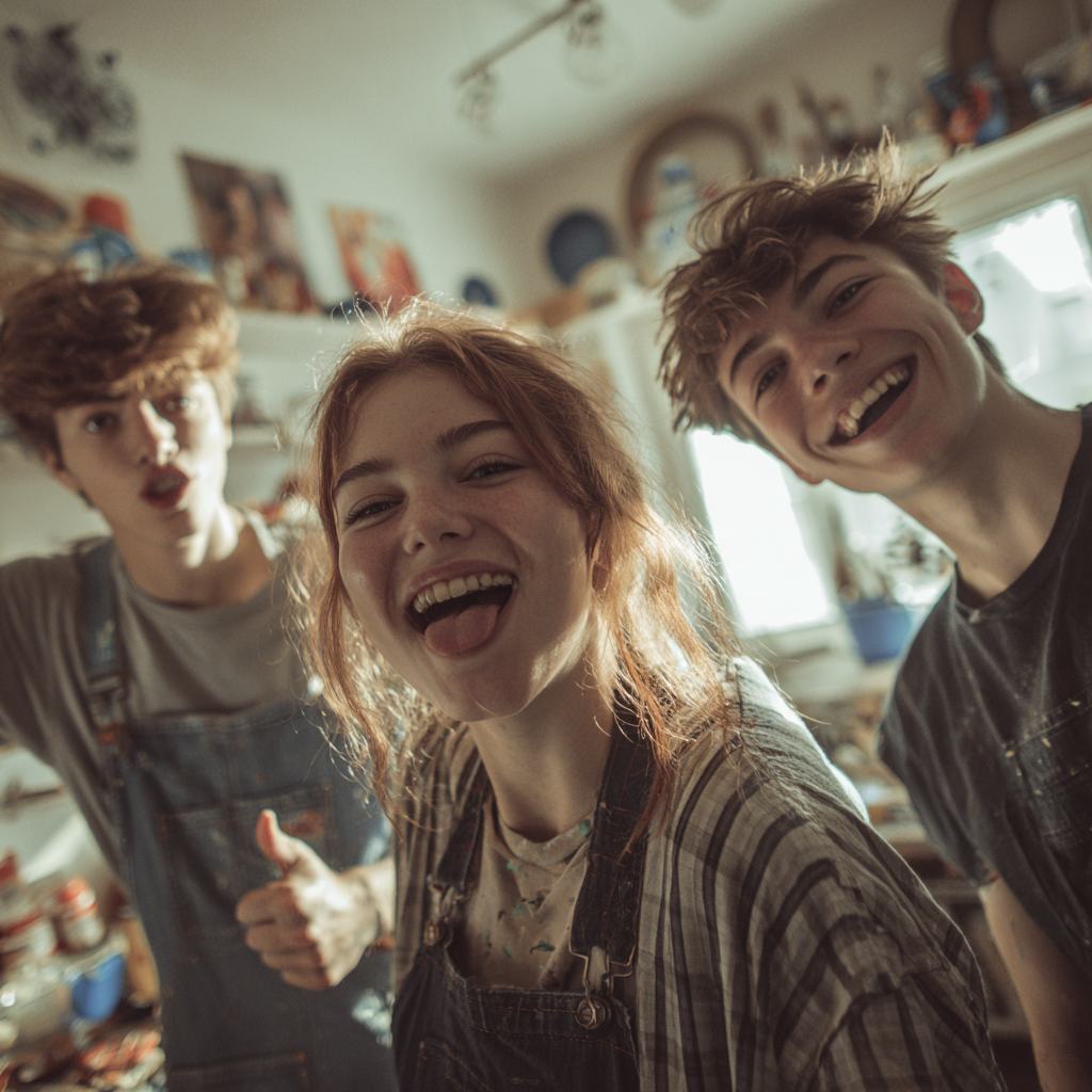 Adolescents souriants partageant un moment du quotidien, illustrant une immersion en anglais dans un cadre adapté aux francophones