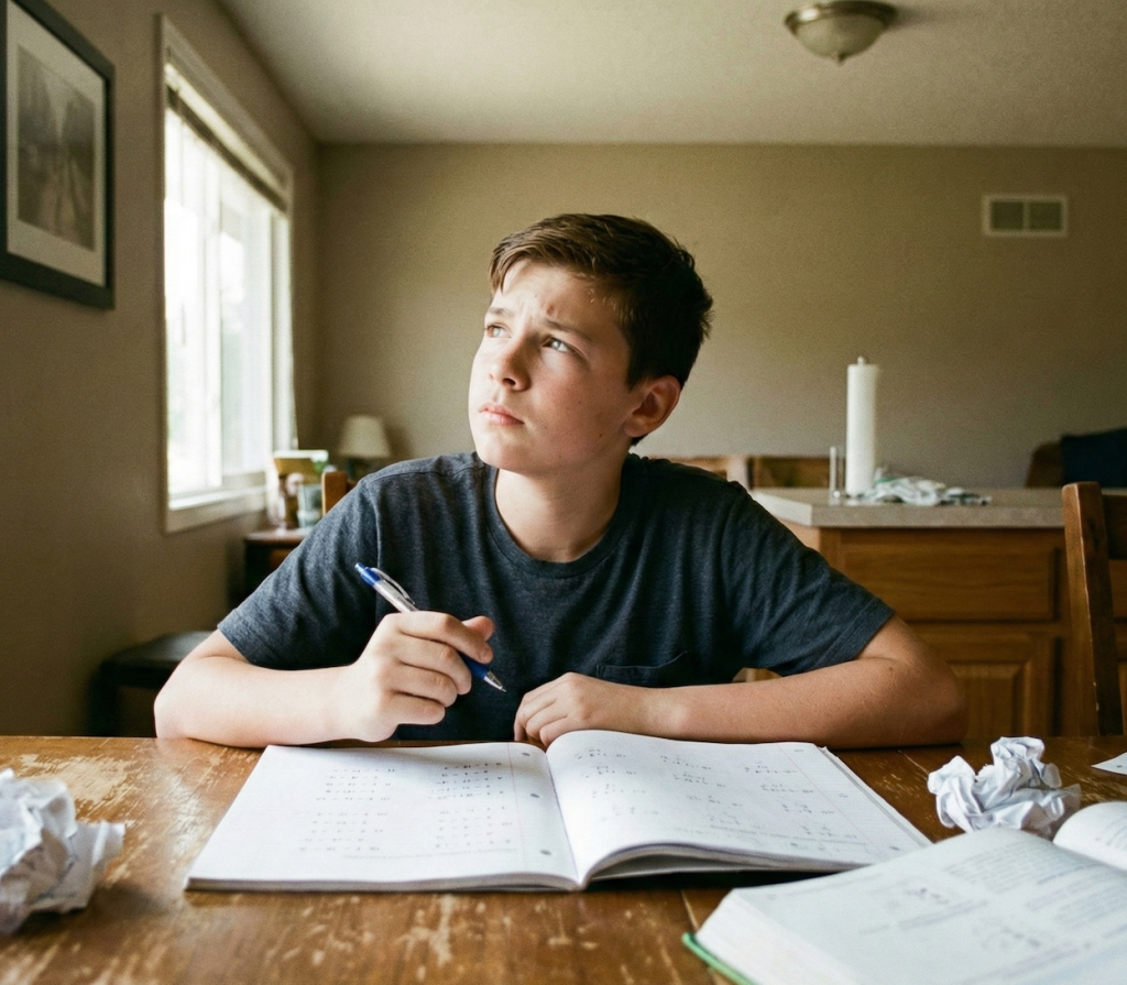 Jeune en train de réfléchir face à ses questions sur l’apprentissage de l’anglais